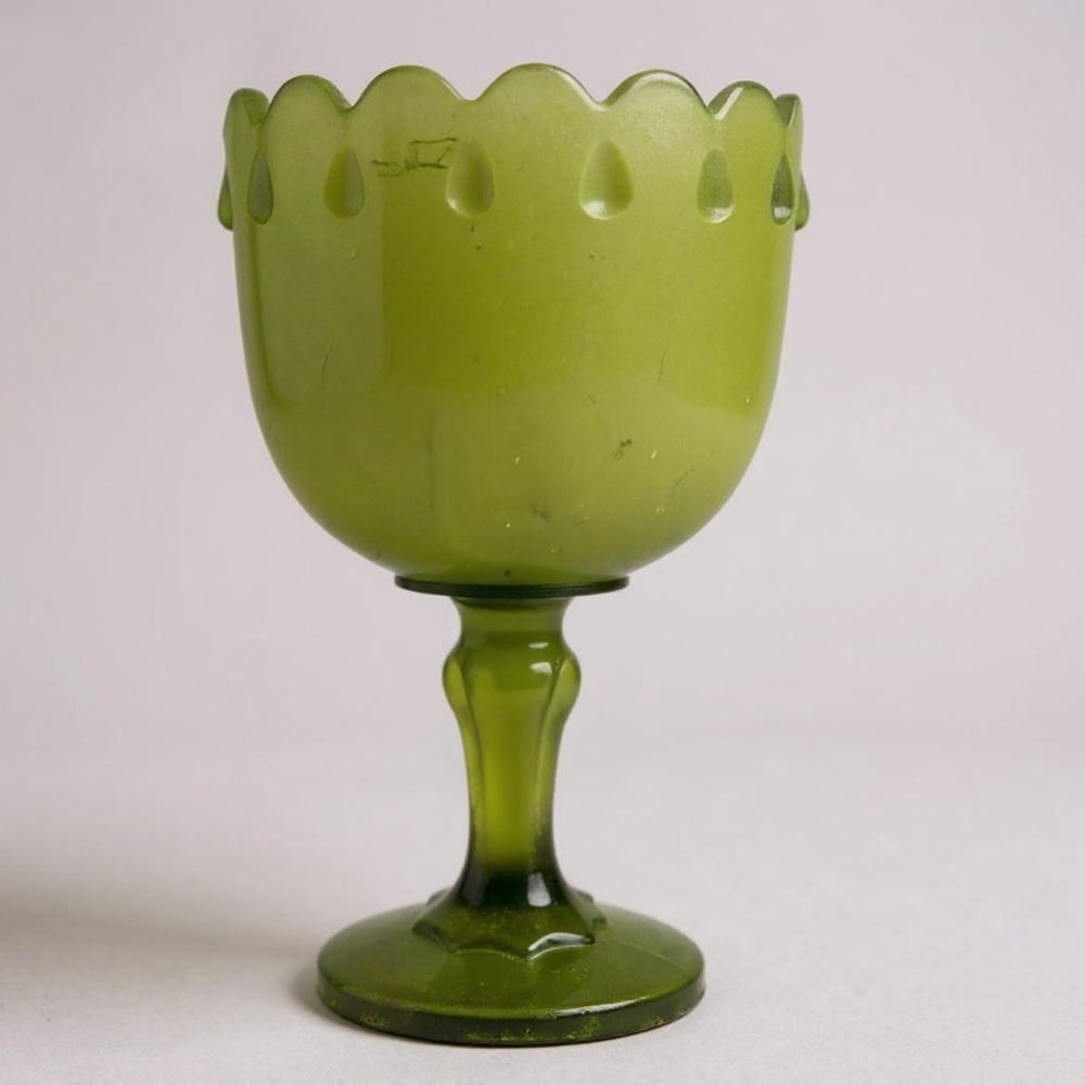 Indiana Glass Frosted Green Teardrop Chalice Pedestal Planter